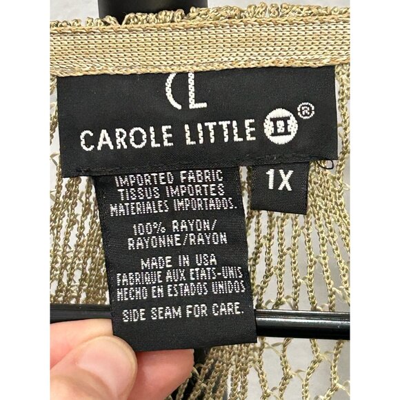 Vintage Carole Little Womens Gold Metallic Open Knit Cardigan Sweater Sz 1X - Picture 5 of 8